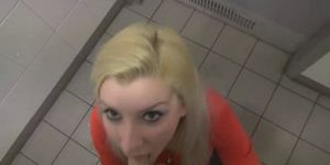 Amateur blonde fucks in bathroom