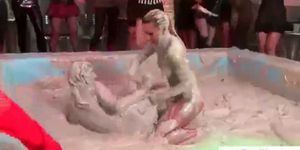 Nasty chicks fighting in mud