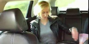 Blonde gets fucked and facial cumshot beside taxi - video 1