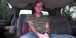 Cute boy barebacking gay dude in the sex bus