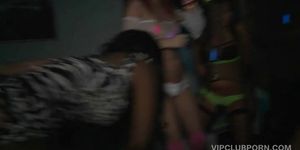 Party chicks trying huge cock in the VIP room