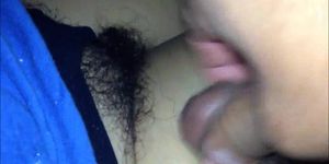 Unloading on her pubic hair