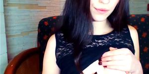 Very beautiful russian brunette undressing teasing tits slap ass and masturbating on webcam