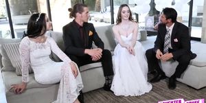 Alluring brides Hazel and Jazmin swap pops and a pre wedding de flowering orgy ensues (Hazel Moore, Jazmin Luv)