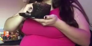 Ticchcollegegirl stuffing her belly with chocolate cake