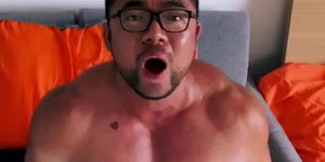 Big Asian bodybuilder play with pee hole urethra insert