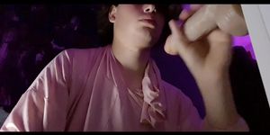 Sissy trap blows her dildo than fucks it (Full video)