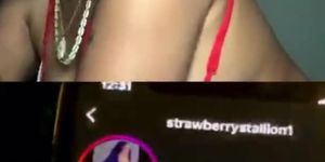 Pretty lightskin sucks cock and plays with tits on ig live