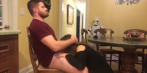 Lovely couple make love on a chair