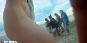 walk-by group of girls on beach