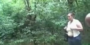 jacking off in a forrest by busty lady and she ...