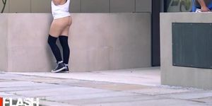 Bottomless Teen Skate Girl in Public