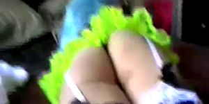 Lotion over tutu ass and blue long hair