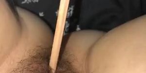 Girl shoved pencil up her pussy