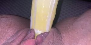 Ebony creaming and cumming in car