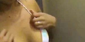 Hot brunette blows, fucks and swallows in a fitting room