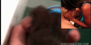 African slut giving blowjob to white tourist
