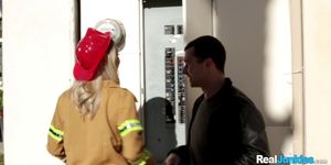 Blonde Fire woman puts out