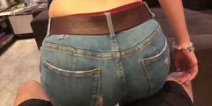 High school slut gives a lap dance in tight jeans and grinds on my cock