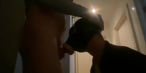 Faggot sub in fleshlight gas mask gets throat fucked by hung top