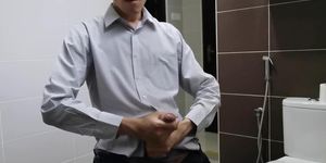 Jerking and cumming in working suit.
