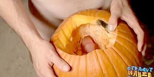 STRAIGHT NAKED THUGS - Deviant straight guys are fucking a pumpkin and masturbating