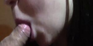 shy girl with glasses sucking two cocks for