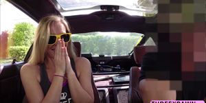 Slutty blonde gives bj in the car