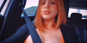 Sexy Redhead Girlfriend showing her tits and pussy in Public and masturbating! (Maru Karv)