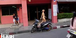 Crazy Girl Naked on Busy Street