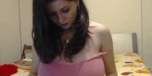 Hot perfect milf with super huge tits teases on webcam
