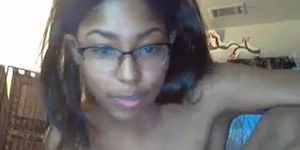 Nerdy black college girl with puffy nips on webcam