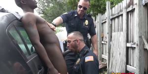 Make him moan with your mouth Black suspect get a Juicy Blowjob in Public by Hunk White Cop
