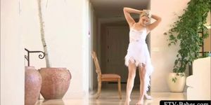Super hot  blonde  gymnast stretching naked body