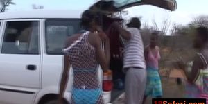 Interracial group fucking and blowjob with nasty African sluts