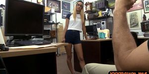 Skinny blonde teen with glasses gets fucked by pawn guy
