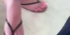 Candid Blonde MILF Sexy Feet and painted Toes in Flip Flops