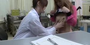 Brunette Jap girl dicked with a dildo during Gyno exam