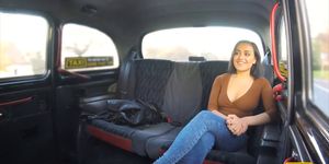 Brunette teen gets fucked really hard in a fake taxi