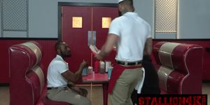 Black stallion teaching friends to take in his dick