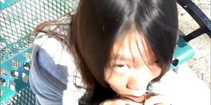 Asian Woman Blowing Guys in the Park in Broad Day Light