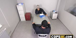 A slutty teen is getting fucked hard in a interrogation room