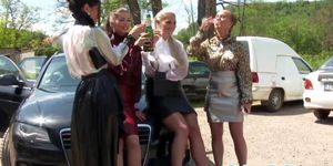 ELEGANT RAW - Closeup outdoor groupsex with pissing babes