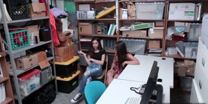 Teen shoplifters assume the doggystyle position (Arielle Faye, Jasmine Summers)