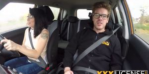 Brunette cutie blowing cock in car