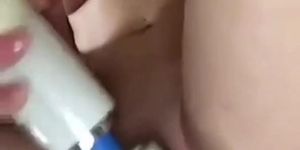 Blonde alone at home masturbating with vibrator