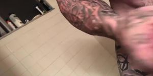 Huge tattoed man cam show + cum