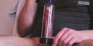 Edging with my penis pump for over 30 minutes ends in huge cumshot inside.