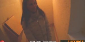 Russian Hot Brunette Has Sex in a Hallway