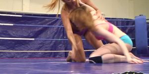 Queened redhead wrestles euro babe